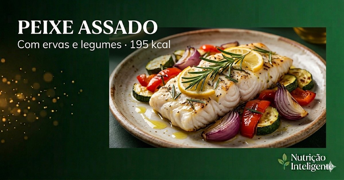 Peixe assado com ervas e legumes