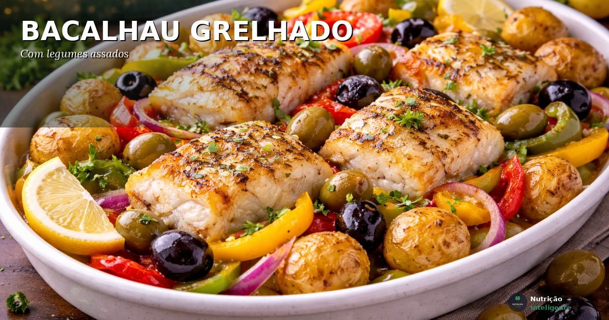 Bacalhau grelhado com legumes assados